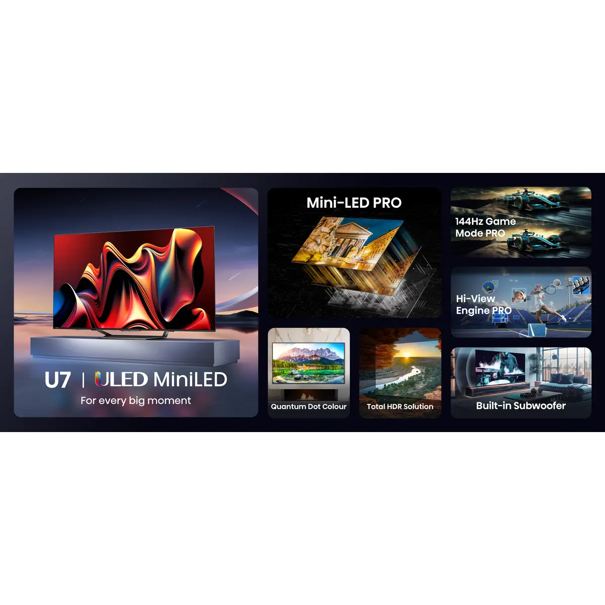 Smart-TV 65U7NQ 65 4K 3840x2160 5000:1 1500 cd/m² 6 ms Schwarz Dunkelgrau
