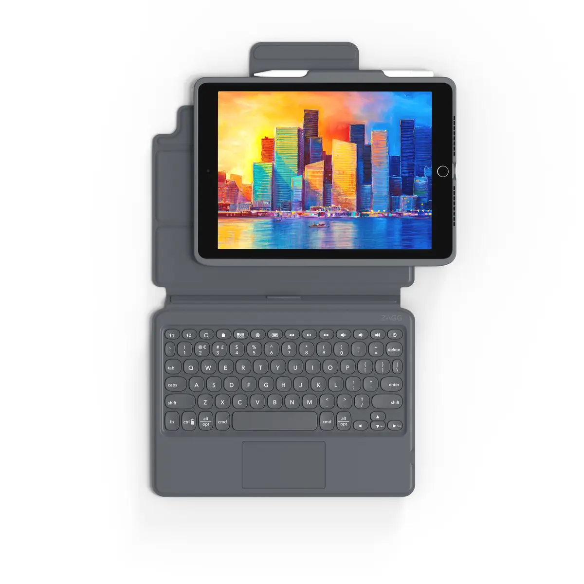 Pro Keys Tastatur und Foliohülle für iPad 10,2" (7./8. Gen.) Deutsch Schwarz/Grau