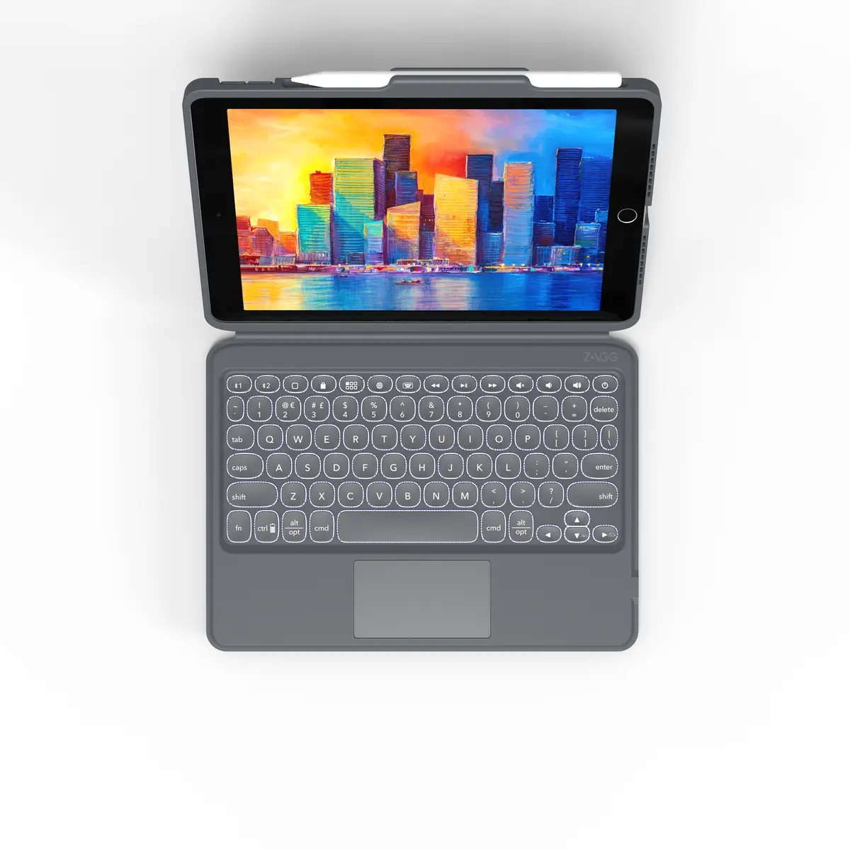 Pro Keys Tastatur und Foliohülle für iPad 10,2" (7./8. Gen.) Deutsch Schwarz/Grau
