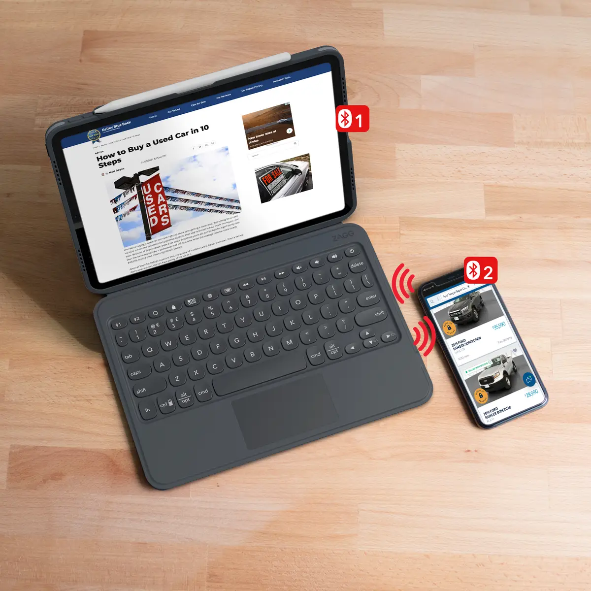 Pro Keys Tastatur und Foliohülle für iPad 10,2" (7./8. Gen.) Deutsch Schwarz/Grau
