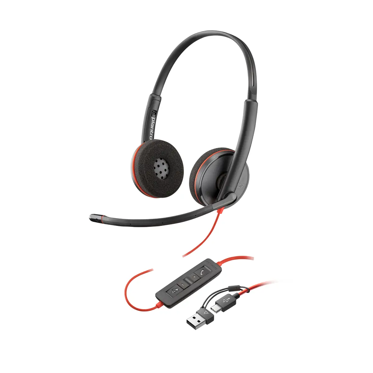 POLY Blackwire C3220 Kopfhörer Kabelgebunden Kopfband Anrufe/Musik USB Typ-C Schwarz, Rot