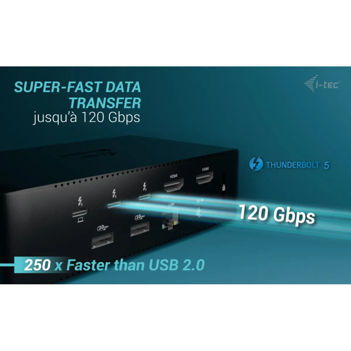 i-tec Thunderbolt5 Quattro Display Docking Station, 5x USB, 2.5 GLAN + Power Delivery 140W