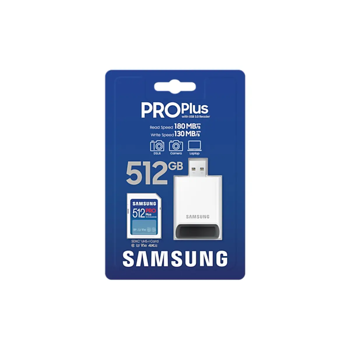 PRO Plus MB-SD512SB/WW, 512 GB, SDXC, UHS-I, 180 MB/s, 130 MB/s, Class 3 (U3)
