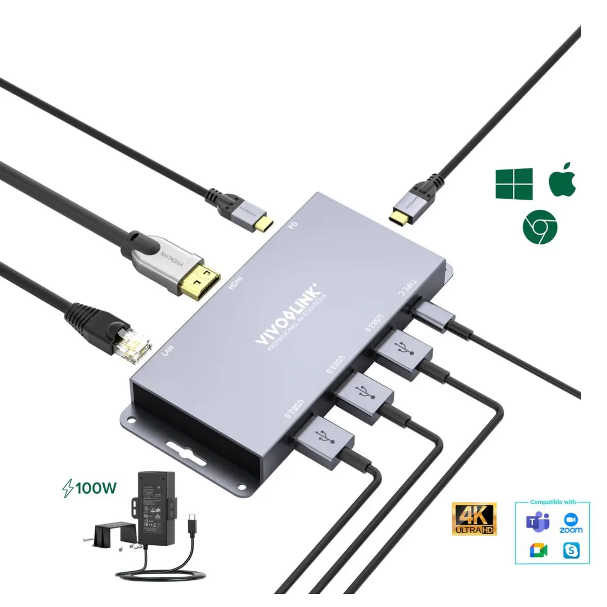 VLUSBCHUB2 USB 3.2 Gen2 (3.1 Gen 2) Type-C HDMI USB 3.2 Gen1 (3.1 Gen1) Type-C 10000 Mbit/s 30 Hz 3840x2160 Grau
