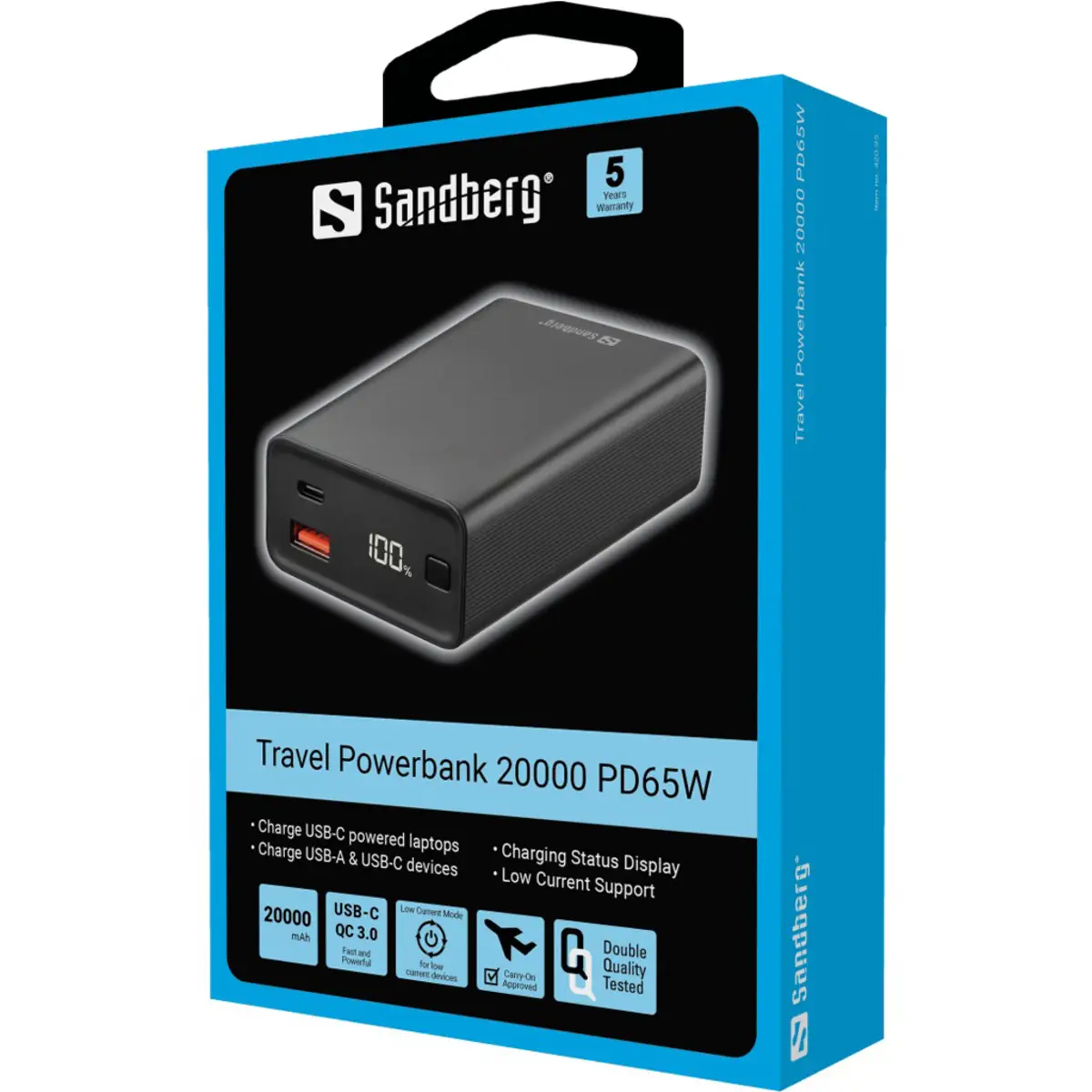Travel Powerbank 20000 mAh 77 Wh 65 Watt PD QC 3.0 2 Ausgabeanschlussstellen (USB Typ A, 24 pin USB-C)