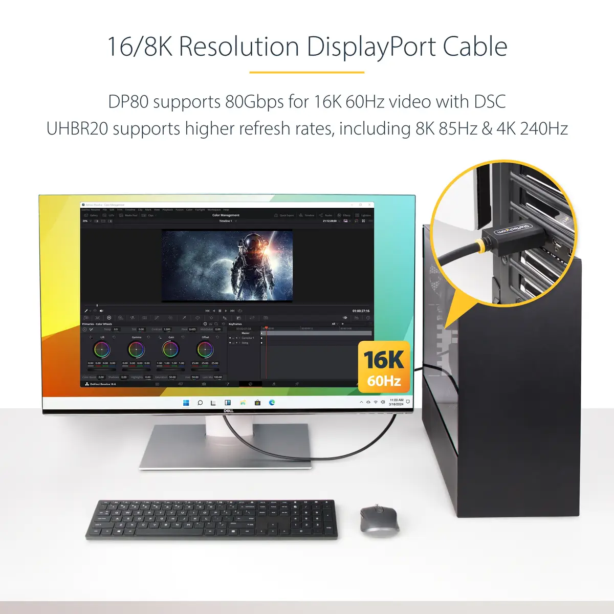 StarTech 1m DisplayPort 2.1 Kabel, VESA-zertifiziert DP80 DisplayPort Kabel, UHBR20/HDR/DSC 1.2a/HDCP 2.2, 16K/8K 60Hz, DP Kabel