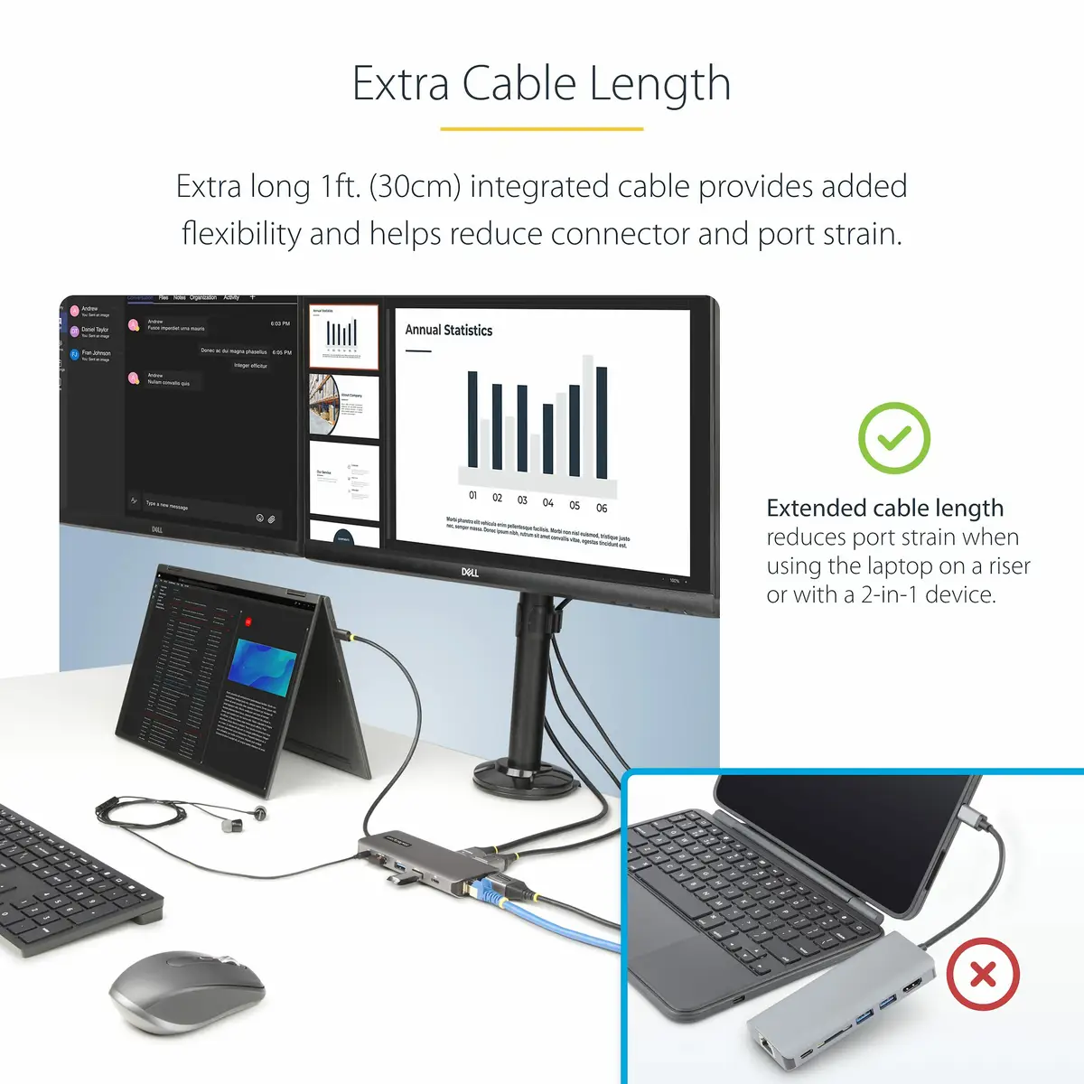 StarTech Drei Monitor USB-C Multiport Adapter, 2x 4K 60Hz + 4K 30Hz HDMI & DP, 4x USB-A Hub, 100W PD, GbE, Laptop Dockingstation