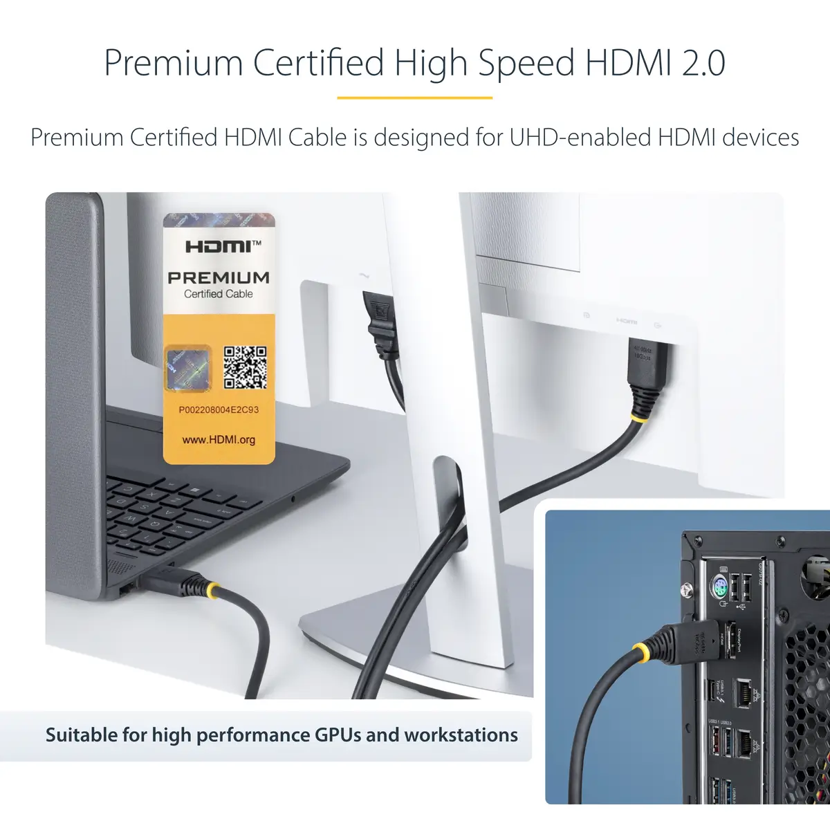 StarTech 3m Premium Zertifiziertes High Speed HDMI Kabel, 4K 60Hz/1440p 144Hz, 18Gbps, UHD HDMI 2.0 Arc Kabel für TV/Monitor/PC