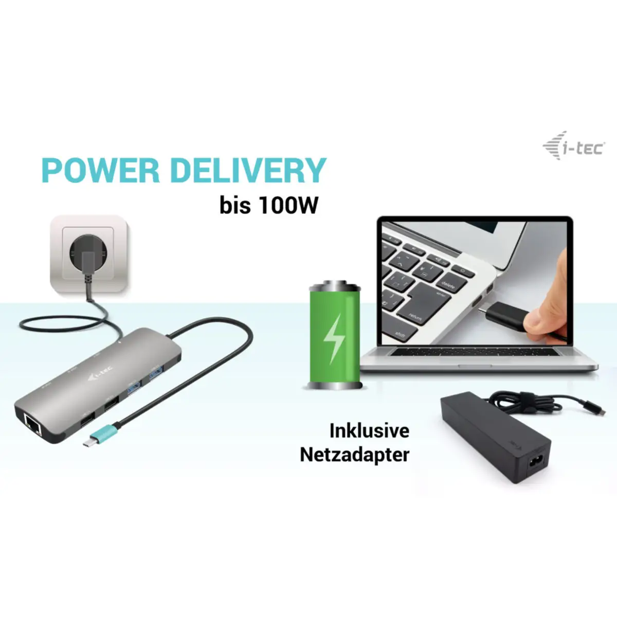 i-tec USB-C Metal Nano 2x HDMI Docking Station, PD 100W + Charger 100W