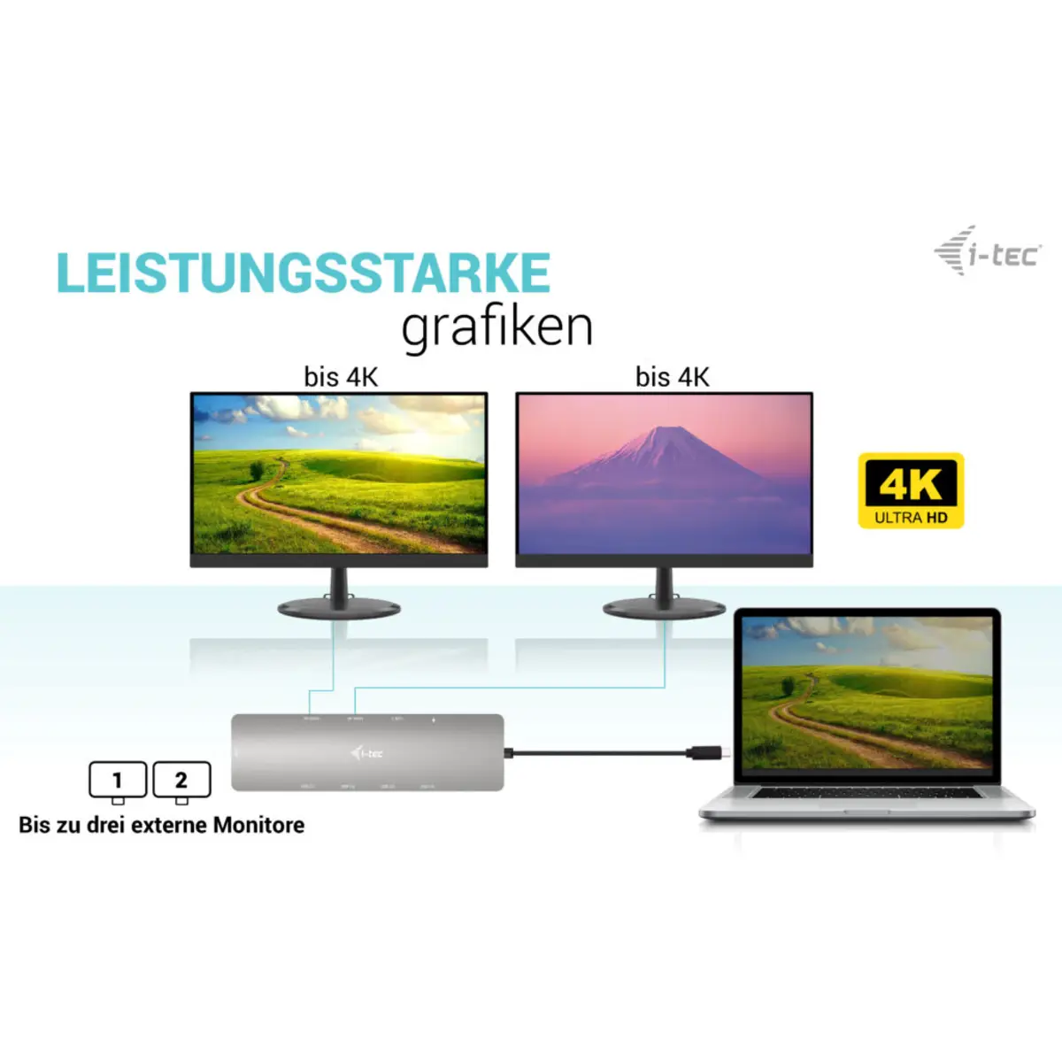 i-tec USB-C Metal Nano 2x HDMI Docking Station, PD 100W + Charger 100W