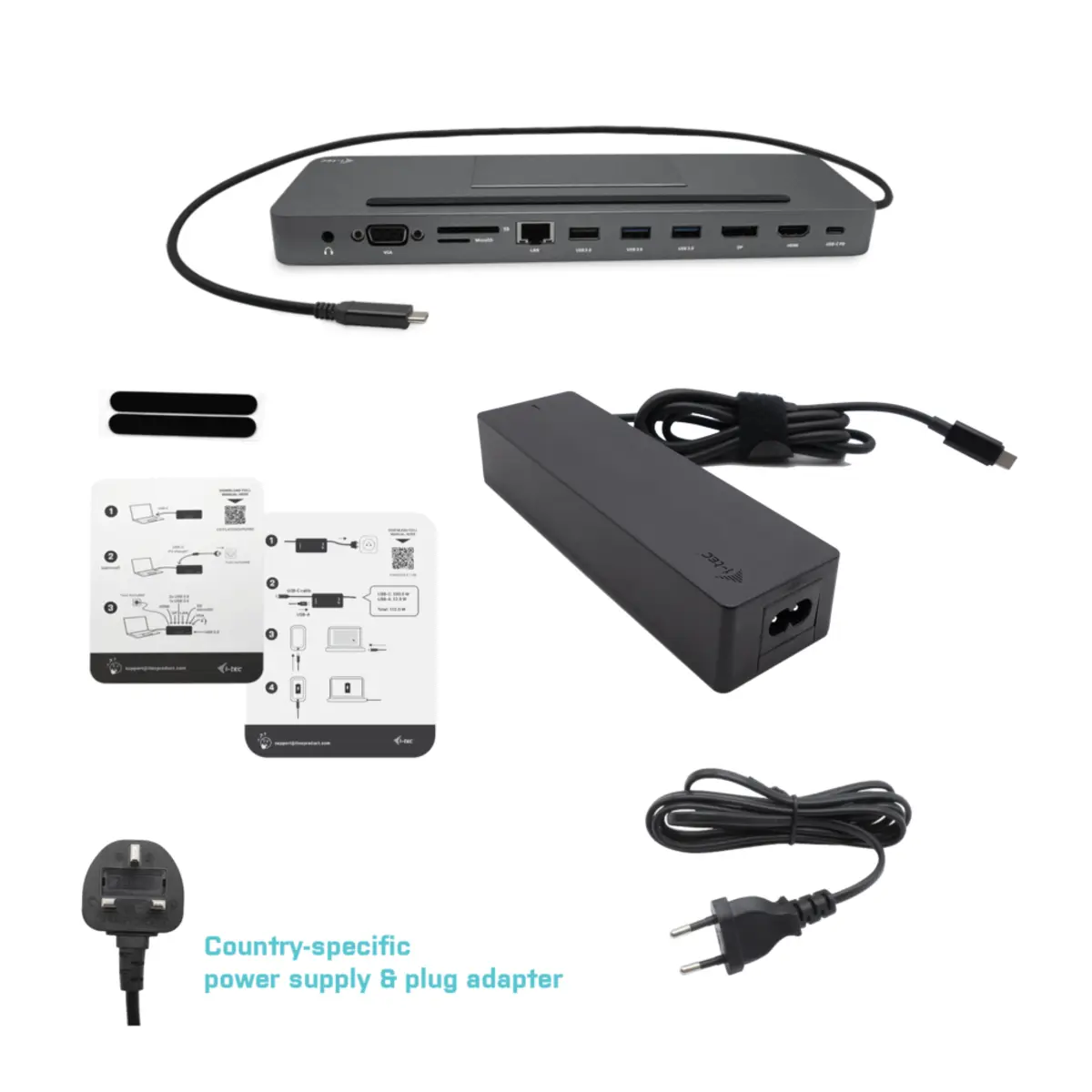 i-tec USB-C Metal Ergonomic 4K 3x Display Docking Station with Power Delivery 85W + i-tec Universal Charger 100W (bundle)