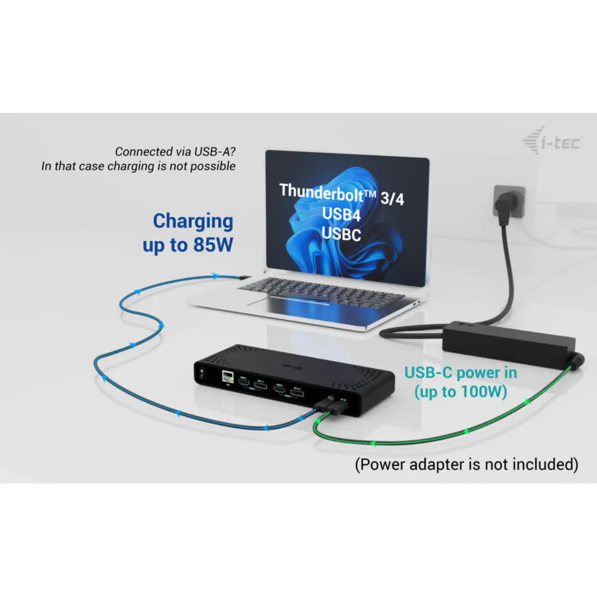 i-tec Universal Dual 4K Display Docking Station, PD 85W + i-tec USB-C Charger 100W
