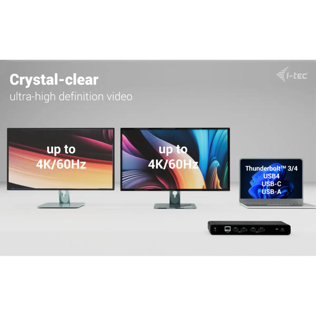 i-tec Universal Dual 4K Display Docking Station, PD 85W + i-tec USB-C Charger 100W