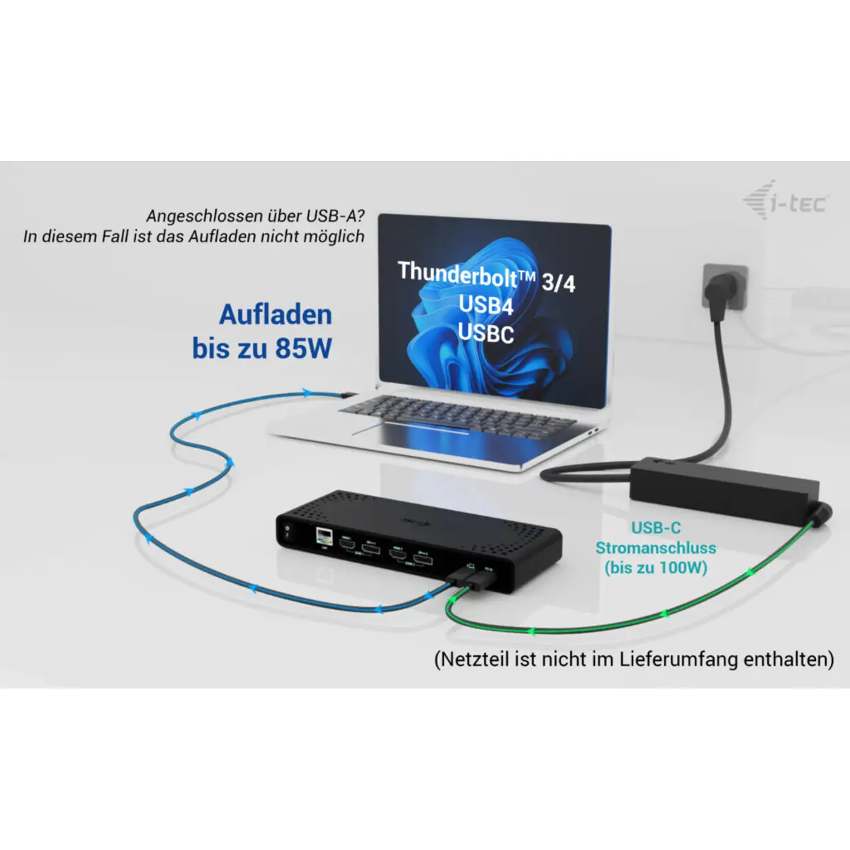 i-tec Universal Dual 4K Display Docking Station, PD 85W + i-tec USB-C Charger 100W