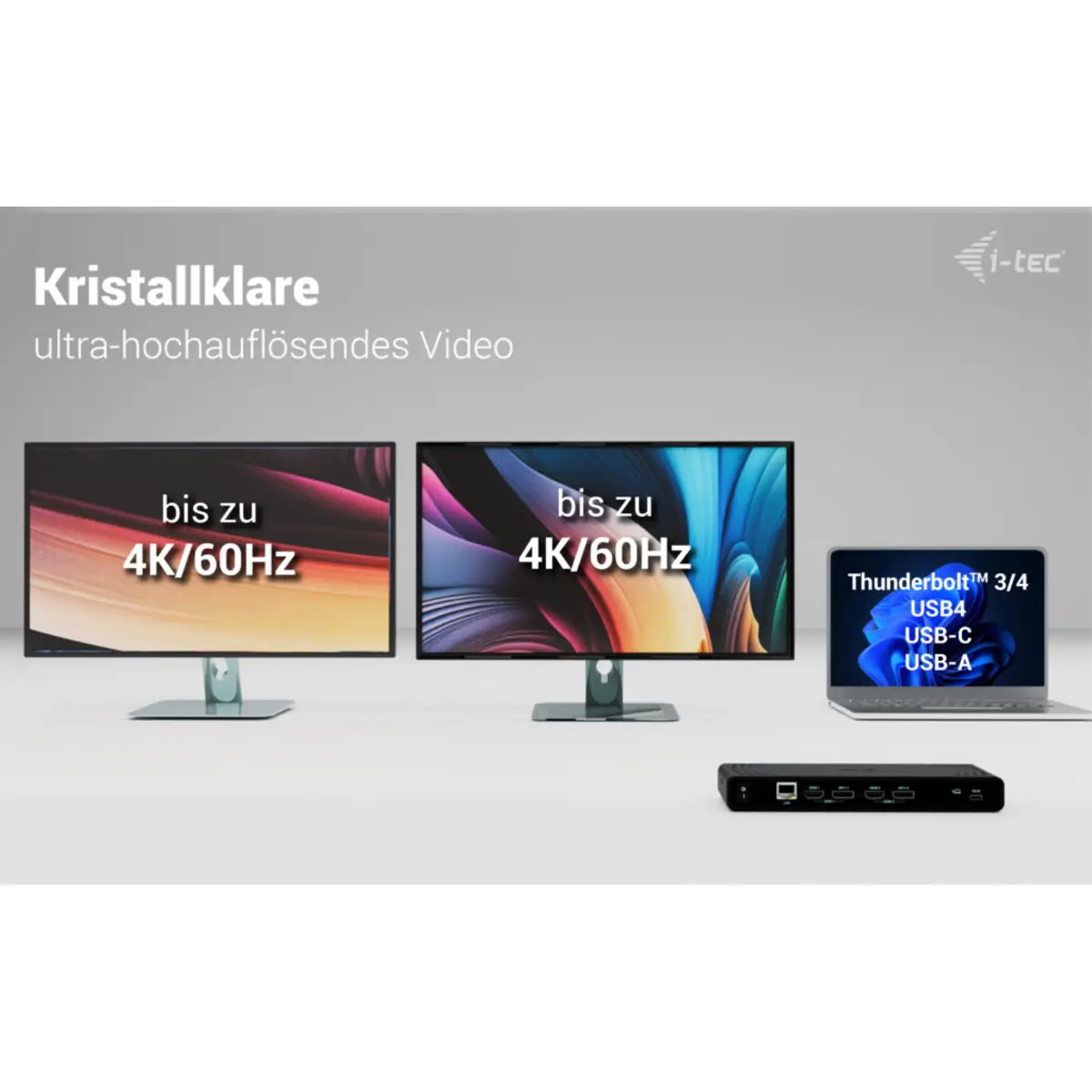 i-tec Universal Dual 4K Display Docking Station, PD 85W + i-tec USB-C Charger 100W
