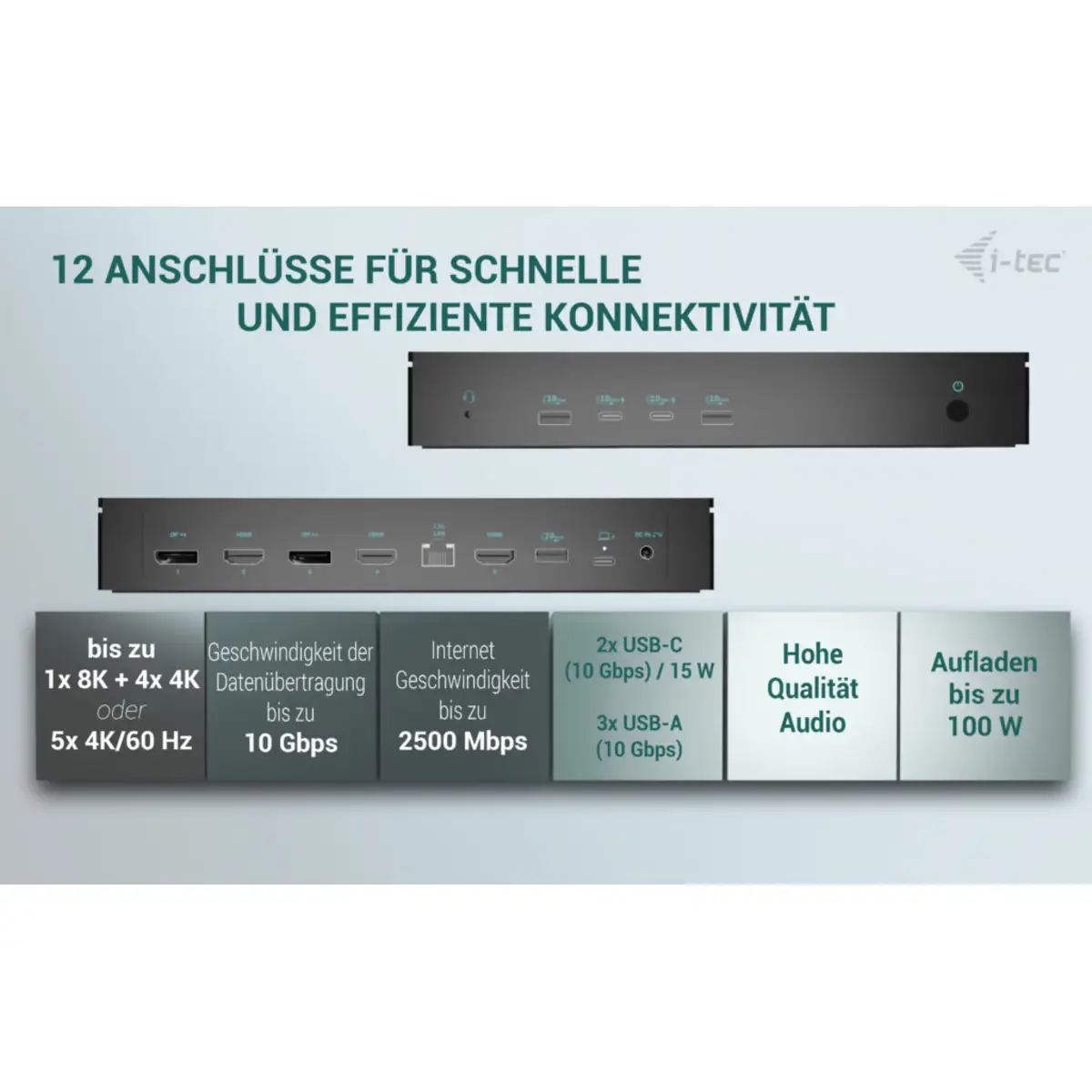 i-tec Universal 5x 4K Display Docking Station, Power Delivery 100W