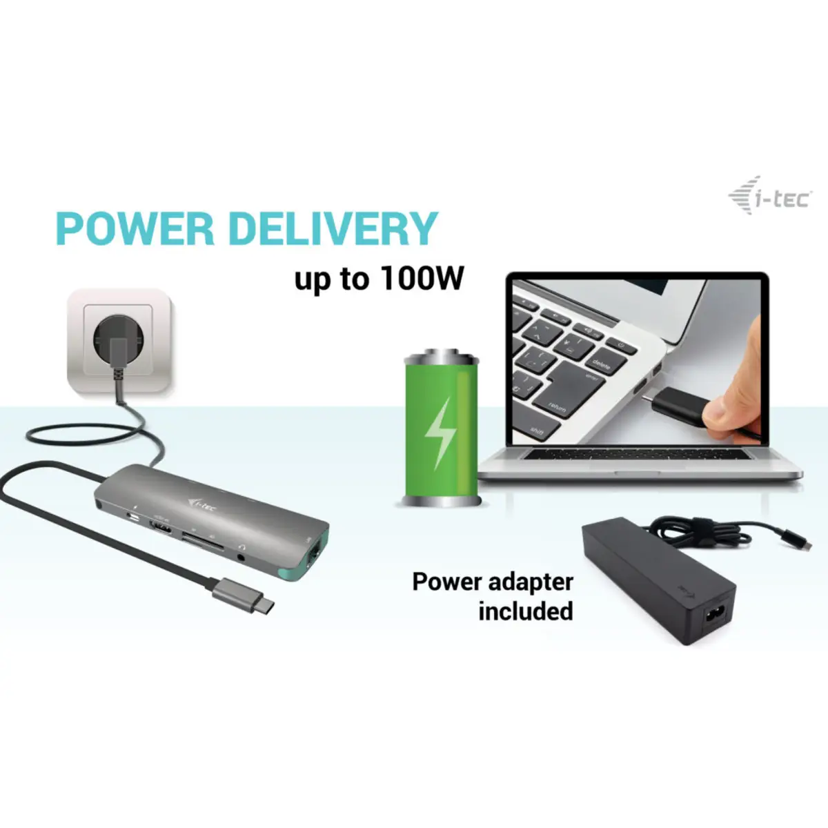 i-tec USB-C Metal Nano Docking Station 4K HDMI LAN with Power Delivery 100 W + Charger 100W