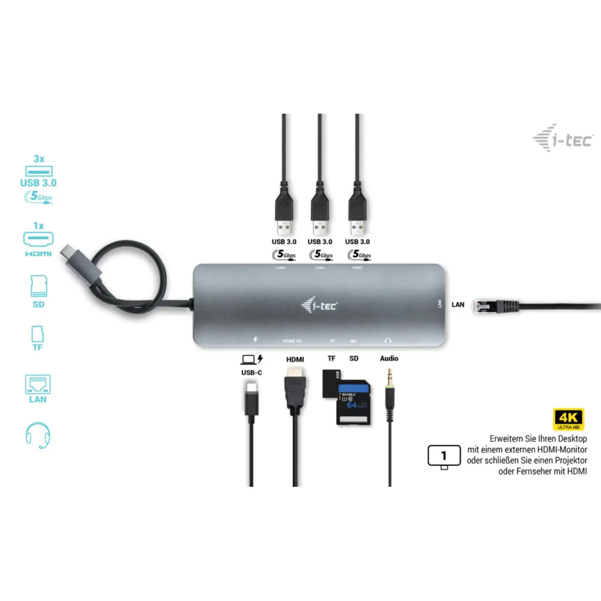 i-tec USB-C Metal Nano Docking Station 4K HDMI LAN with Power Delivery 100 W + Charger 100W