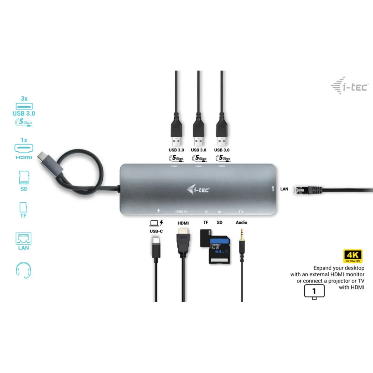 i-tec USB-C Metal Nano Docking Station 4K HDMI LAN with Power Delivery 100 W + Charger 100W
