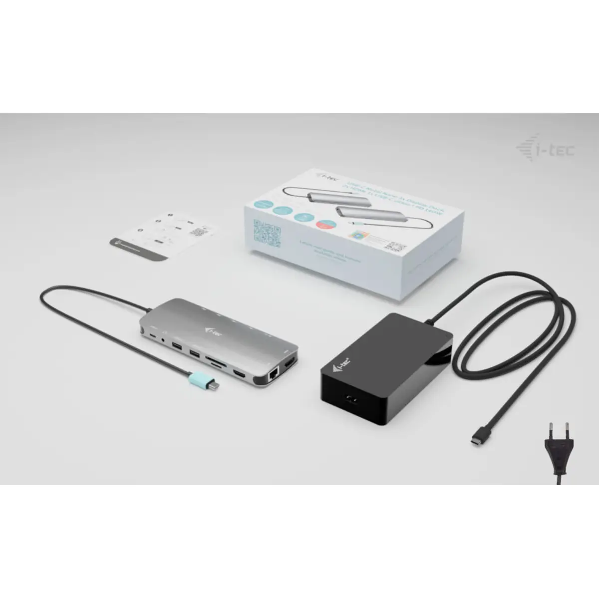 i-tec USB-C Metal Nano 3x Display Dock, 2x HDMI 1x USB-C video with PD 140W + USB-C Charger 140W