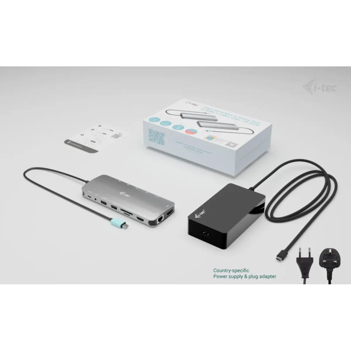 i-tec USB-C Metal Nano 3x Display Dock, 2x HDMI 1x USB-C video with PD 140W + USB-C Charger 140W