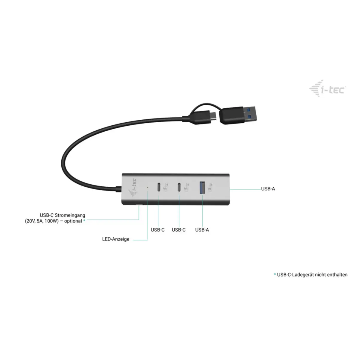 i-tec Universal Charging Metal HUB 2x USB-C + 2x USB-A Port, PD 85W