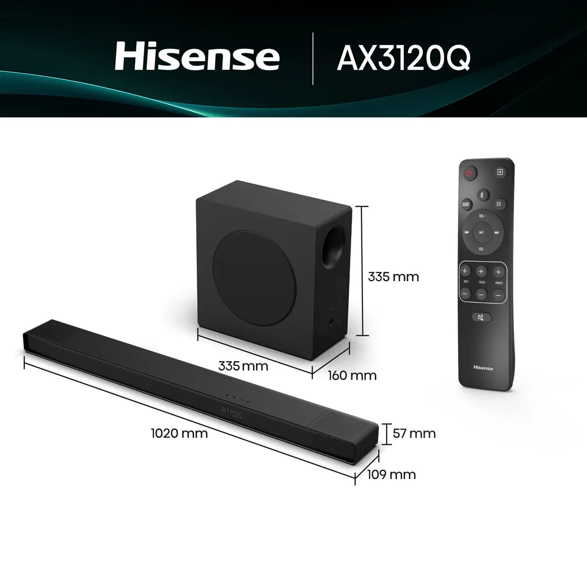 Soundbar AX3120Q, 3.1.2CH, 440W,Subwoofer