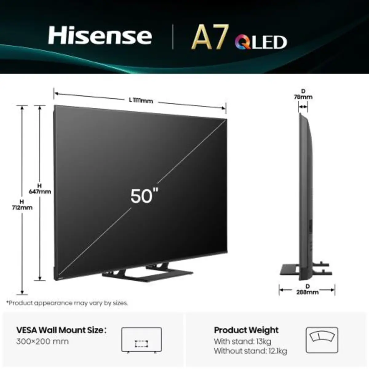 TV 50A7Q 50", QLED 4K, 60Hz, 400 Nits