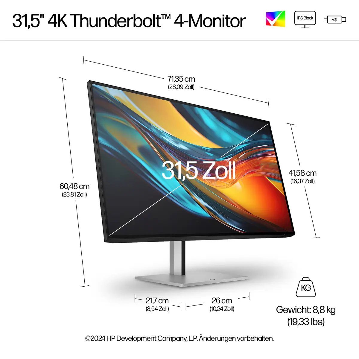 Serie 7 Pro 31,5-Zoll 4K-Thunderbolt 4-Monitor – 732pk, 80 cm (31.5"), 3840 x 2160 Pixel, 4K Ultra HD, LCD, 5 ms, Schwarz, Silber