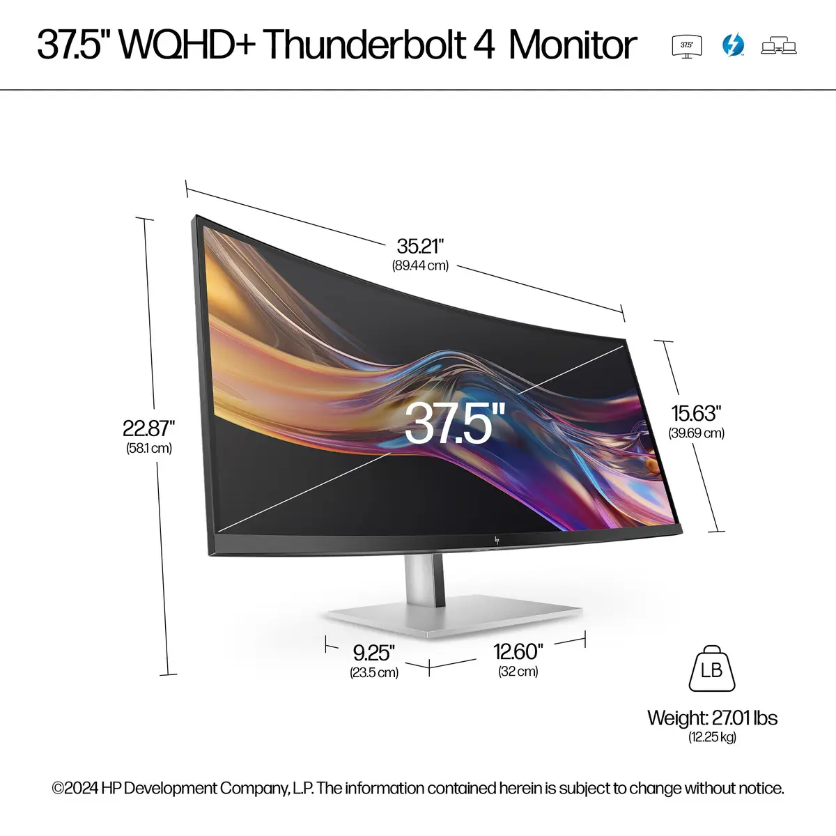 Series 7 Pro -Serie 7 Pro 37,5 Zoll WQHD+ Thunderbolt 4-Monitor – 738pu, 95,2 cm (37.5"), 3840 x 1600 Pixel, Wide Quad HD+, LCD, 5 ms, Schwarz
