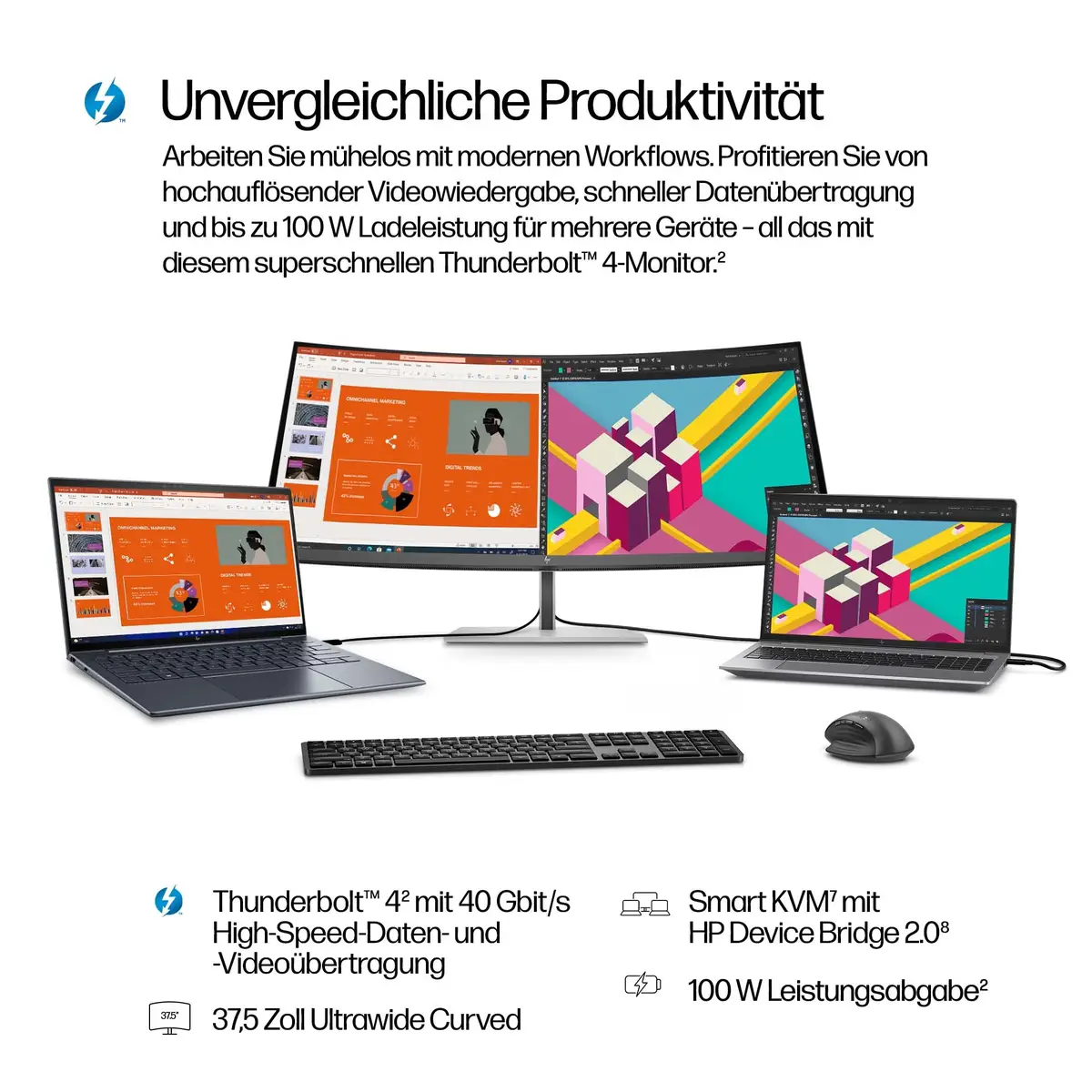 Series 7 Pro -Serie 7 Pro 37,5 Zoll WQHD+ Thunderbolt 4-Monitor – 738pu, 95,2 cm (37.5"), 3840 x 1600 Pixel, Wide Quad HD+, LCD, 5 ms, Schwarz