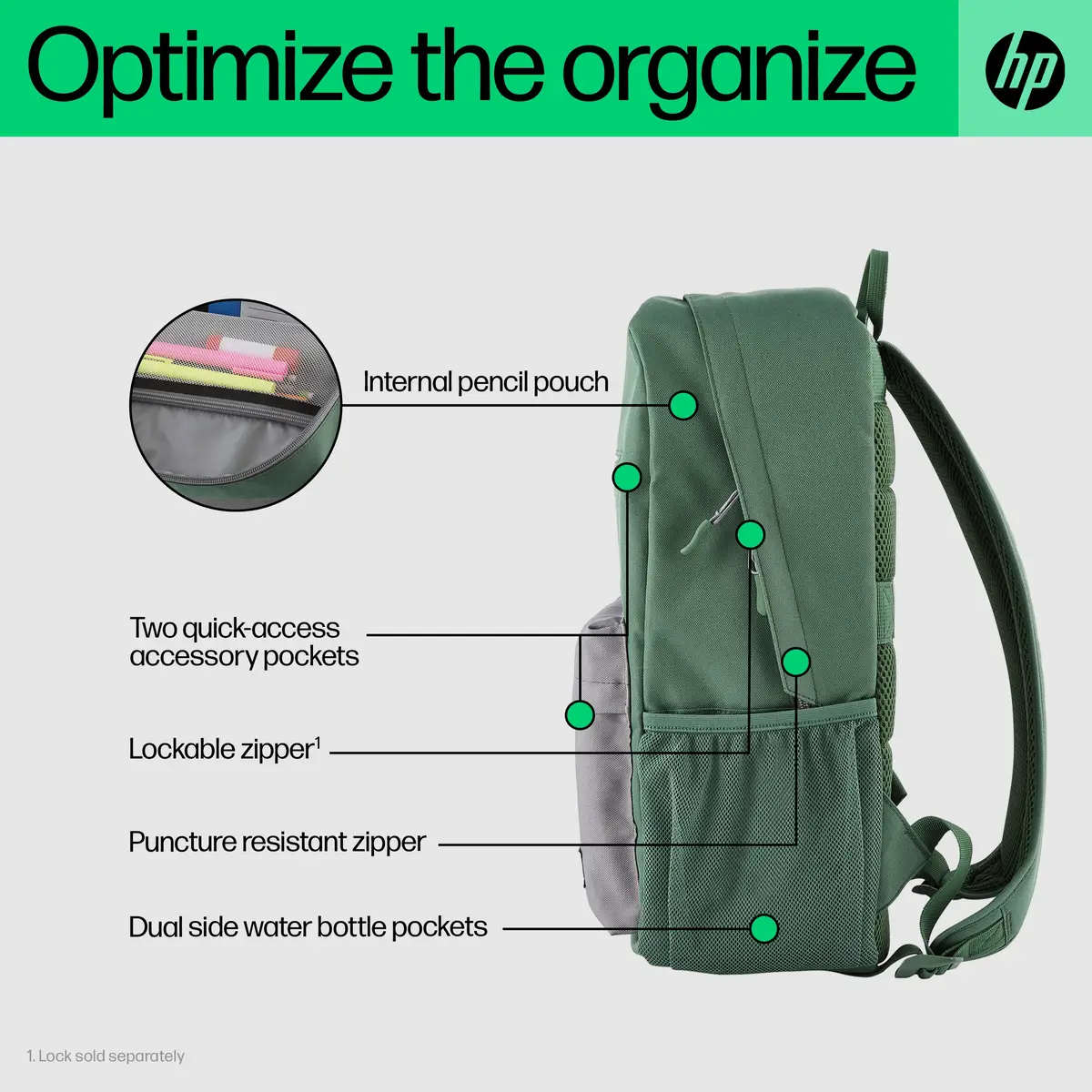 Campus Rucksack (grün), 39,6 cm (15.6"), Notebook-Gehäuse, Polyester, Hartschaumstoff