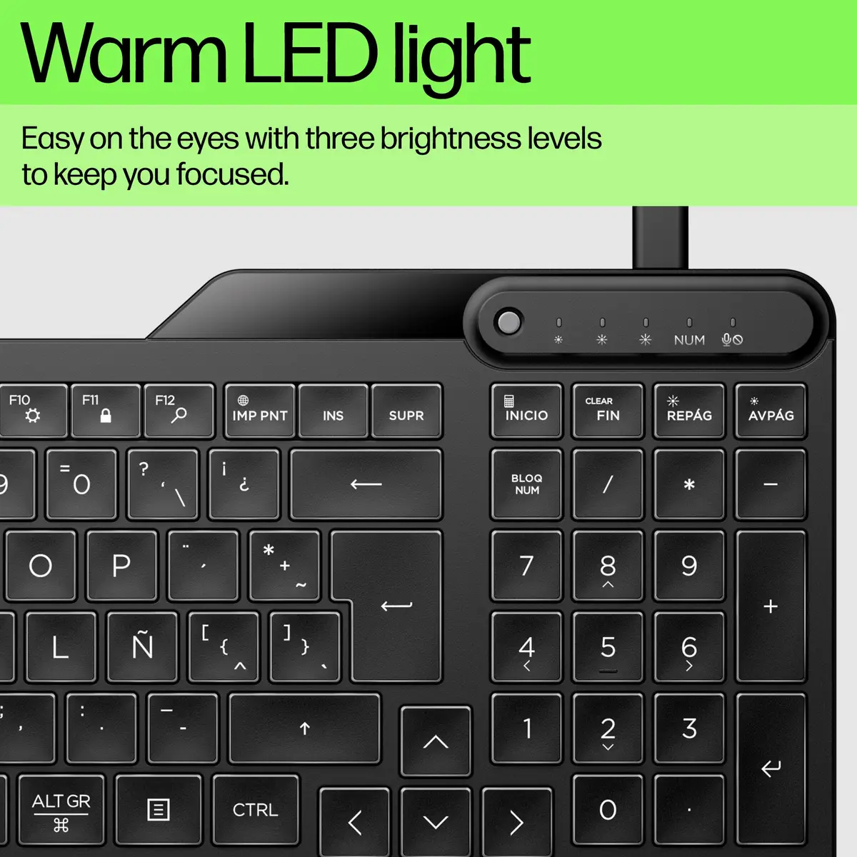 405 Tastatur mit Hintergrundbeleuchtung für mehrere Geräte, Volle Größe (100%), Kabelgebunden, USB, Membran Key Switch, Schwarz