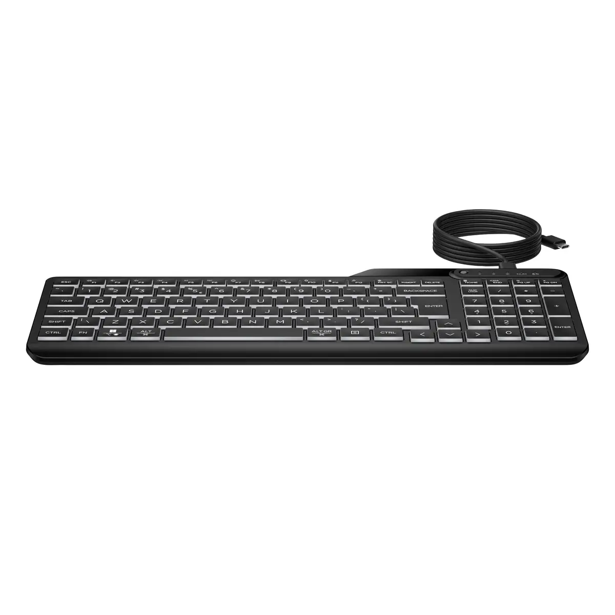 405 Tastatur mit Hintergrundbeleuchtung für mehrere Geräte, Volle Größe (100%), Kabelgebunden, USB, Membran Key Switch, Schwarz