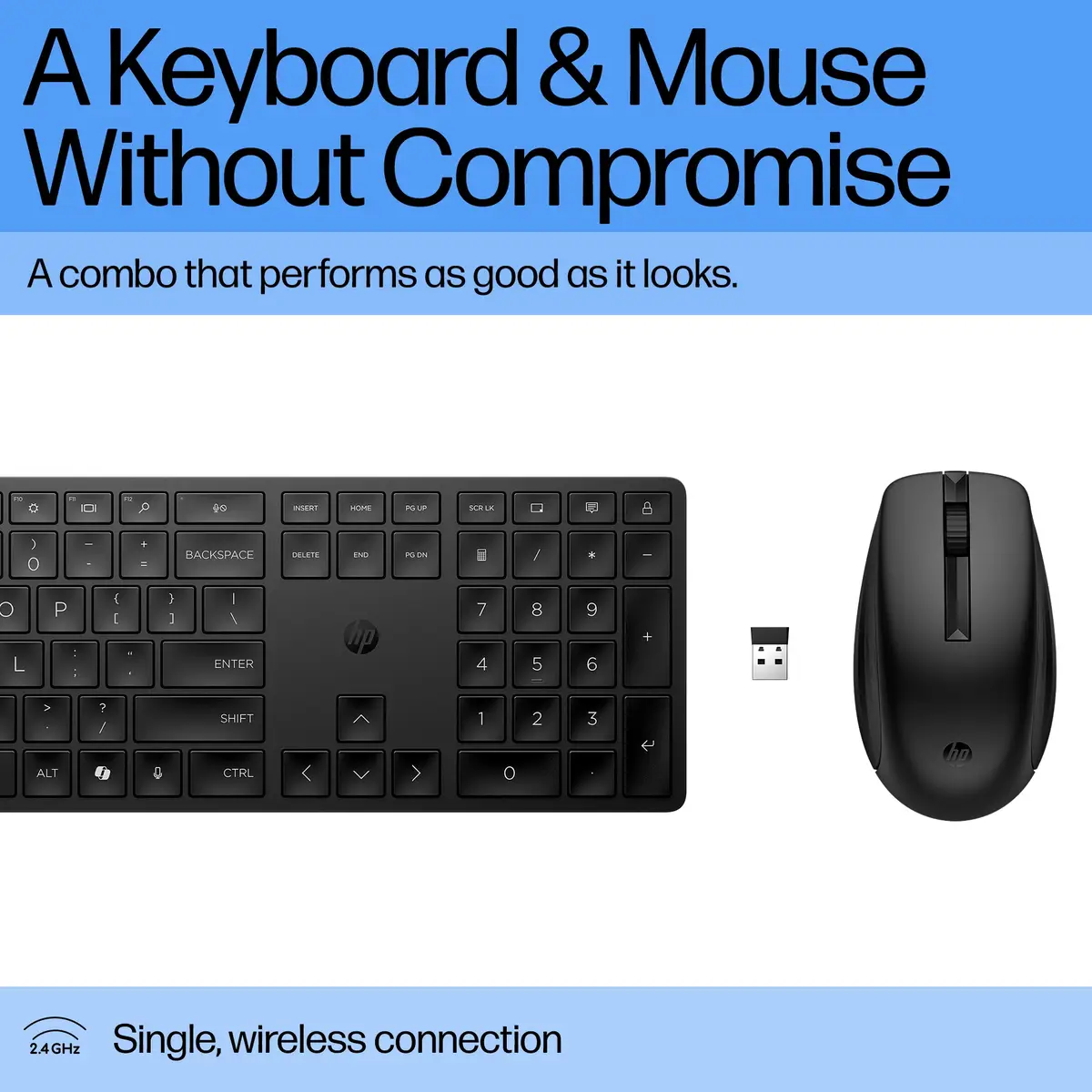 655 Wireless-Tastatur und -Maus, Volle Größe (100%), Kabellos, RF Wireless, Schwarz, Maus enthalten