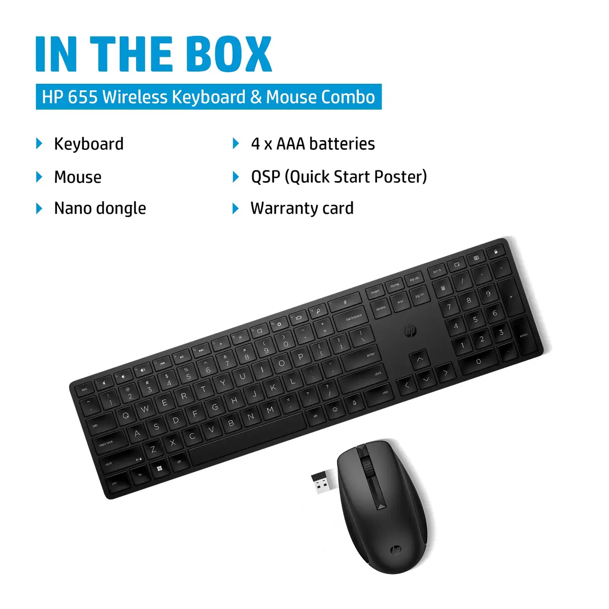 655 Wireless-Tastatur und -Maus, Volle Größe (100%), Kabellos, RF Wireless, Schwarz, Maus enthalten
