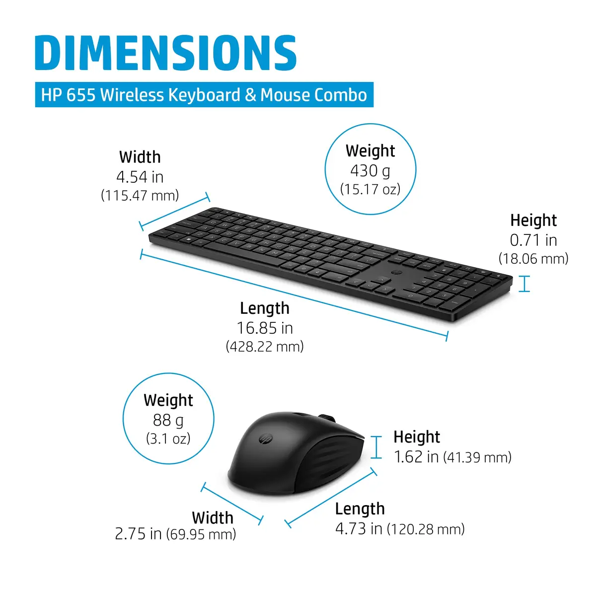 655 Wireless-Tastatur und -Maus, Volle Größe (100%), Kabellos, RF Wireless, Schwarz, Maus enthalten