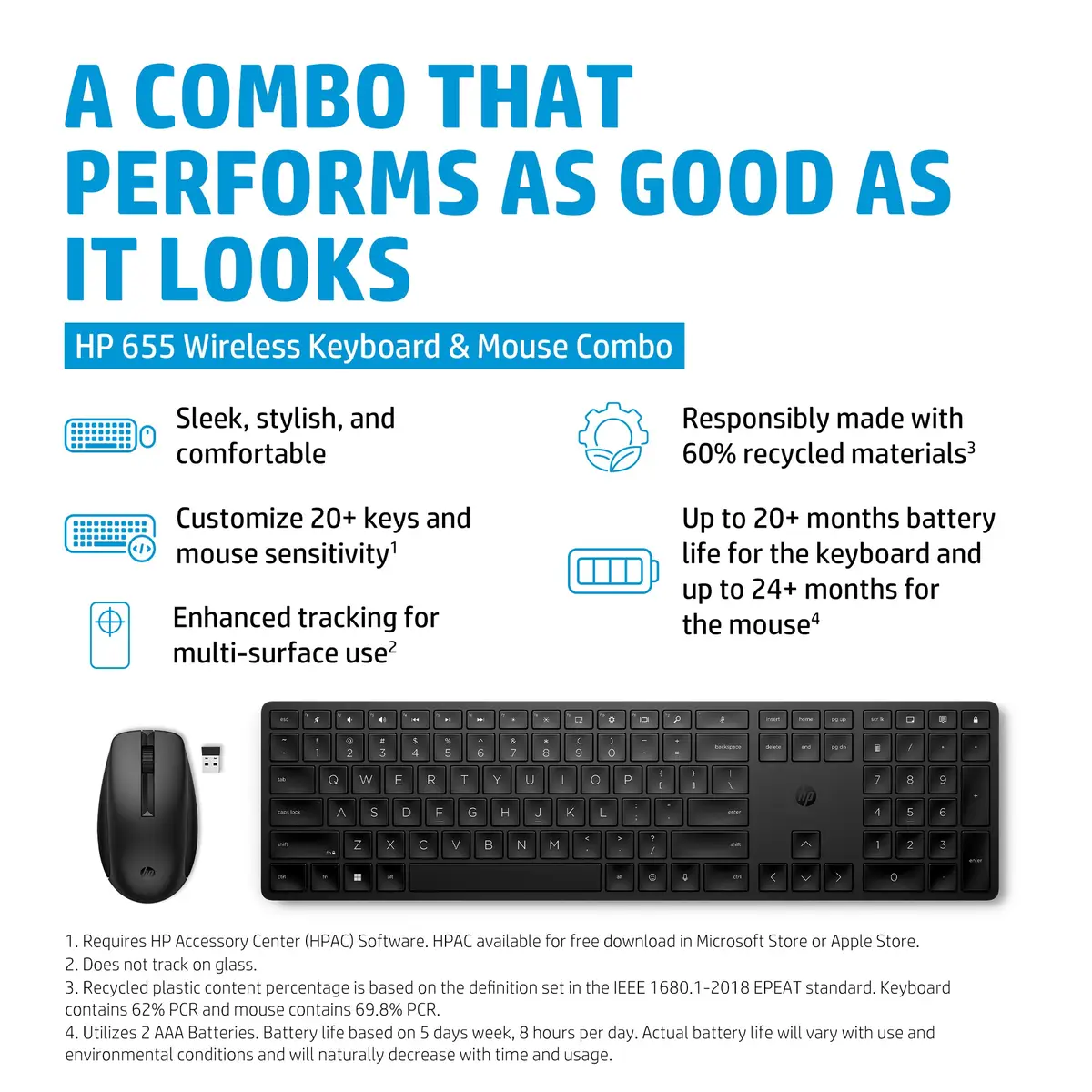 655 Wireless-Tastatur und -Maus, Volle Größe (100%), Kabellos, RF Wireless, Schwarz, Maus enthalten