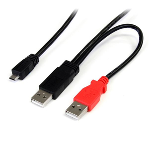 USB Y-Kabel A/Micro-B Stecker/Stecker für ext. Festplatten schwarz 0,91m