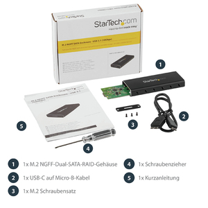 Festplattengehäuse M.2 SSD/NGFF/SATA/USB 3.1 (10Gbit/s) mit USB-C Kabel