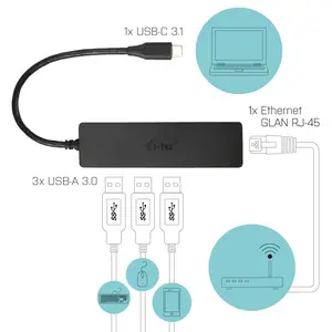 i-tec USB 3.1 Type C SLIM HUB 3 Port mit Gigabit Ethernet Adapter i-tec USB 3.1 Type C SLIM HUB 3 Port mit Gigabit Ethernet Adapter