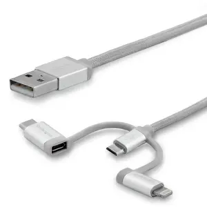 3-in-1 USB Ladekabel Lighting/USB-C/Micro-USB Silber 1m 3-in-1 USB Ladekabel Lighting/USB-C/Micro-USB Silber 1m