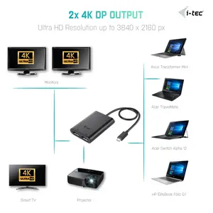 i-tec USB-C to Dual Display Port Video Adapter, 2x Display Port 4K Ultra HD, kompatibel mit Thunderbolt 3 für , Mac OS für ein Display i-tec USB-C to Dual Display Port Video Adapter, 2x Display Port 4K Ultra HD, kompatibel mit Thunderbolt 3 für , Mac OS für ein Display