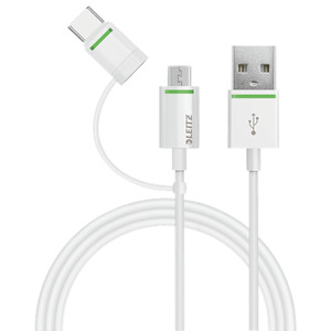 Leitz Complete USB-C and Micro USB Adapter to USB Cable, 1m - White