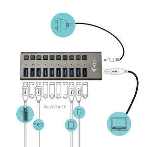 i-tec USB 3.0 Charging HUB 10 Port und Power Adapter 48 W