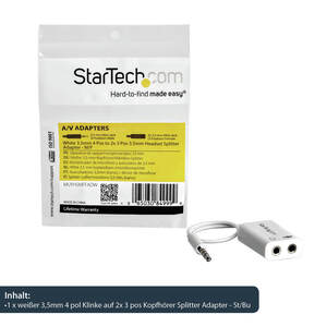 StarTech 4 Position to 2x 3-Pin 3,5mm Headset Y-Splitter adaptor white 15,3cm