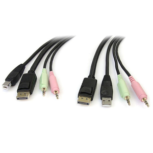 4-in-1 USB DisplayPort KVM Switch Kabel schwarz 1,8m