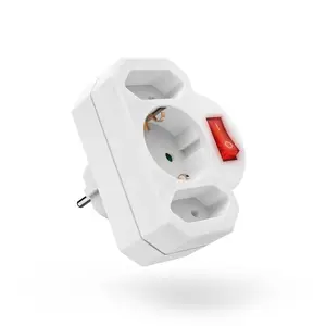 Steckdosenadapter 3-fach, 1x Schutzkontakt, 2x Euro, Schalter, Weiß Steckdosenadapter 3-fach, 1x Schutzkontakt, 2x Euro, Schalter, Weiß