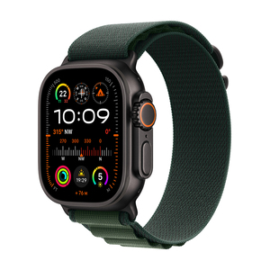 Apple Watch Ultra 2 GPS + Cellular 49mm Black Titanium Case with Dark Green Alpine Loop, Small