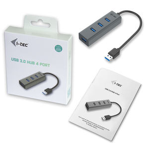 i-tec USB 3.0 Metal passive HUB 4 port mitout power adapter, für notebook, ultrabook, tablet, PC, Windows und Mac OS